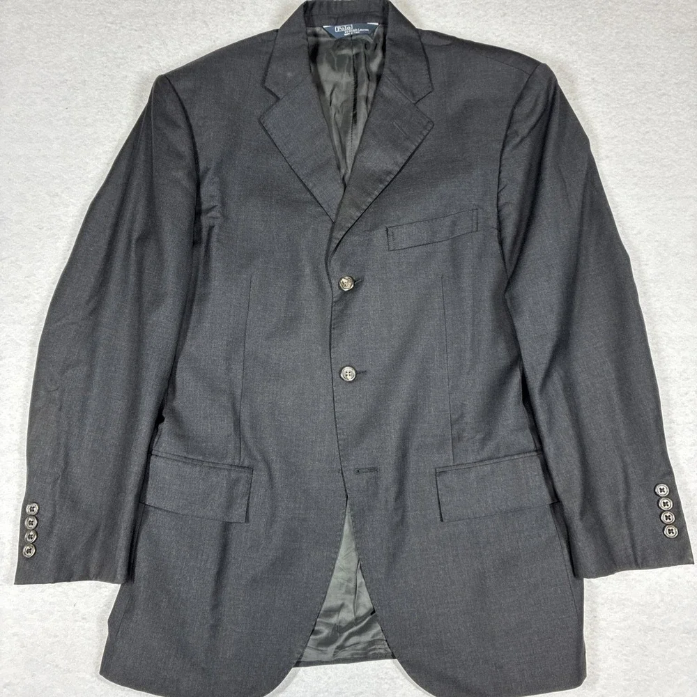 Vintage Polo Ralph Lauren Blue Label Three Button Black Blazer Made in Italy 38S